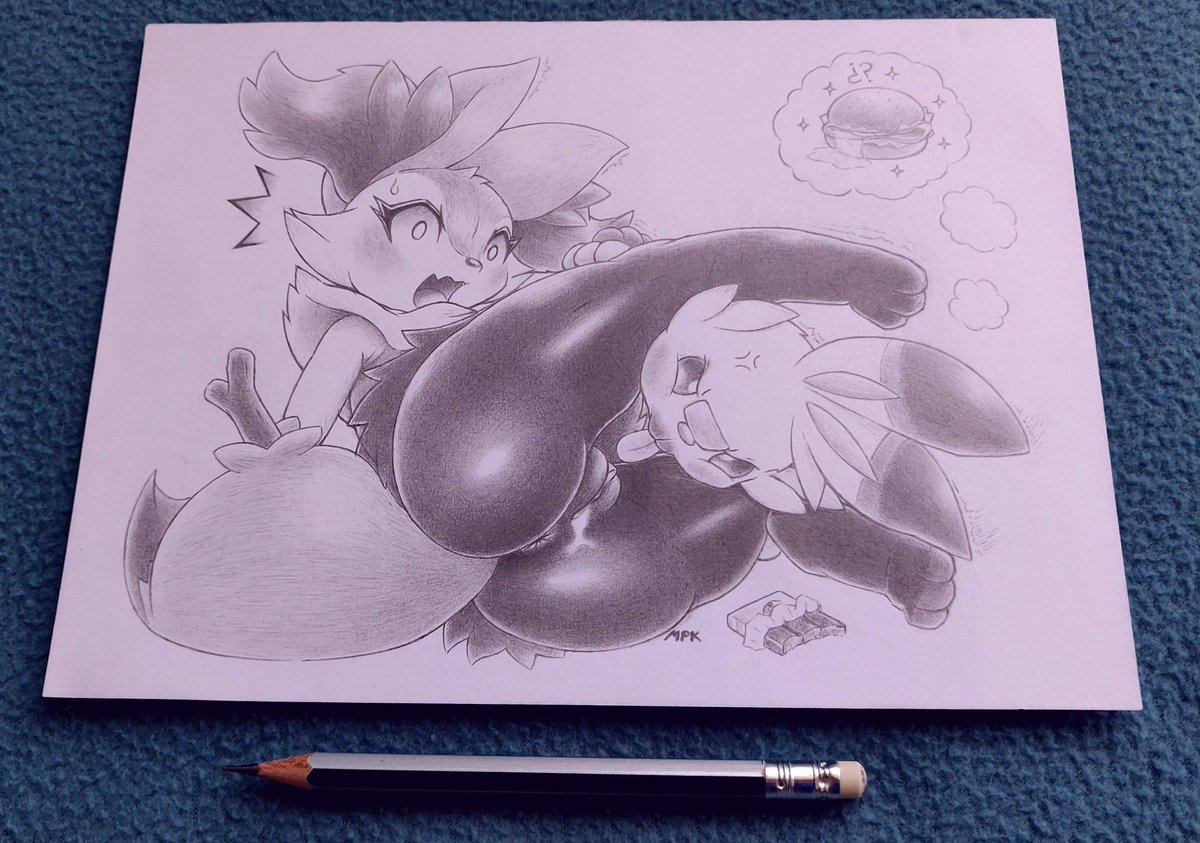 recovering practices*. It's hard to forget that delicious hidden burger 🍔 😋❤️
#Braixen #Scorbunny #Pencildrawing