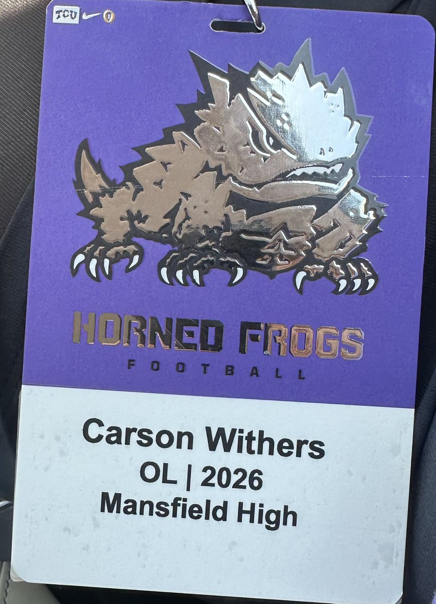 CarsonWithers0's tweet image. Thanks so much to @TCUFootball for having me out for a spring scrimmage. The environment there was amazing, hope to be back soon.

@CoachLuceFB @CoachRickerOL @mansfield_fb @Coach_VC @CoachCPulliam @Coach_QuestHuff @CoachGeorgeMHS #gofrogs