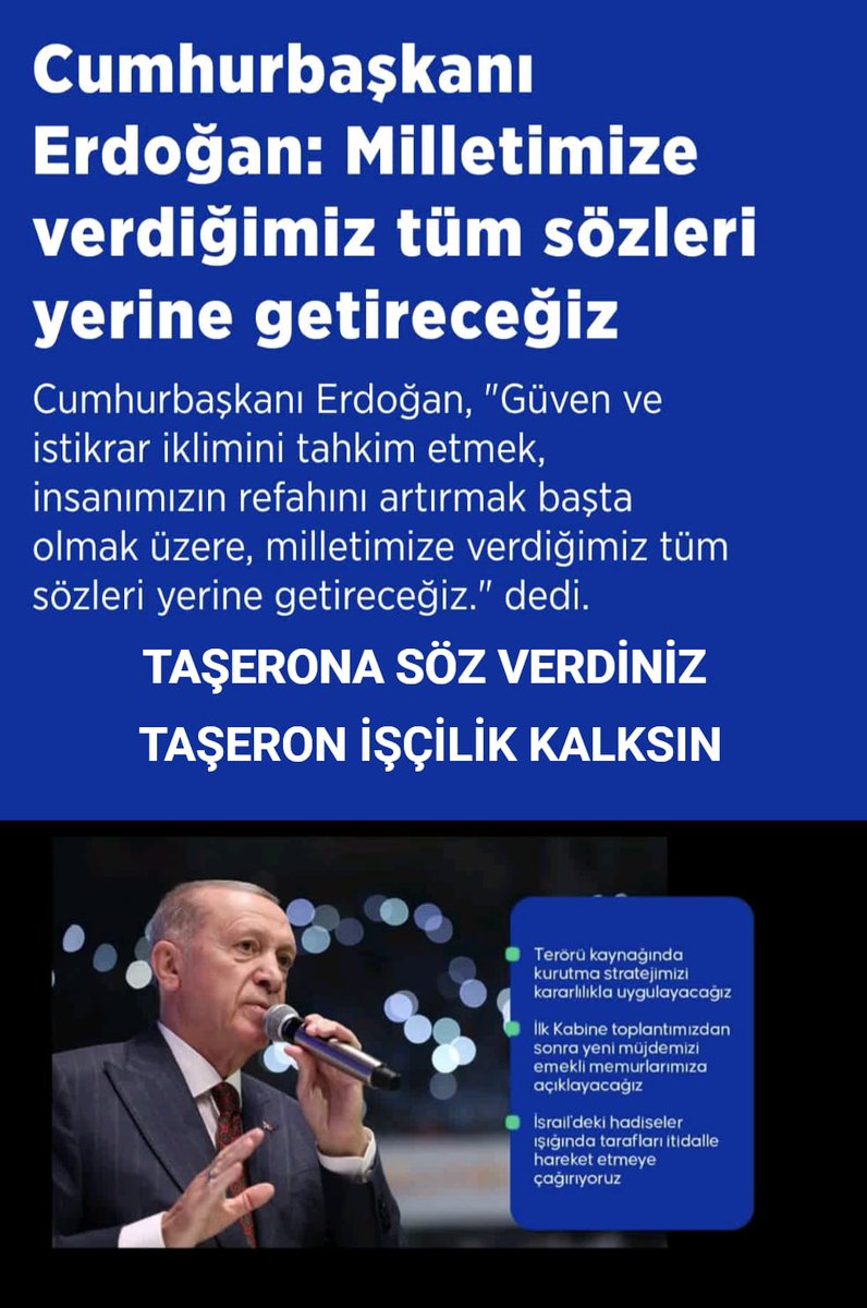 Okay (@okay61446944) on Twitter photo Taşeron işçilere herkes söz verdi.
Her dönem farklı farklı bahaneler ile Taşeron Dosyası rafa kaldırıldı.
DEVLET işçilere bir söz verdi.
DEVLET verdiği sözü tutmakla mükelleftir.
Taşeronİşçilik Kalksın,
Verilen sözler tutulsun !
<a href="/Akparti/">AK Parti</a>
<a href="/RTErdogan/">Recep Tayyip Erdoğan</a>
<a href="/iletisim/">T.C. İletişim Başkanlığı</a>
<a href="/TarkanZengin/">Tarkan Zengin</a> Taşeron işçilere herkes söz verdi.
Her dönem farklı farklı bahaneler ile Taşeron Dosyası rafa kaldırıldı.
DEVLET işçilere bir söz verdi.
DEVLET verdiği sözü tutmakla mükelleftir.
Taşeronİşçilik Kalksın,
Verilen sözler tutulsun !
<a href="/Akparti/">AK Parti</a>
<a href="/RTErdogan/">Recep Tayyip Erdoğan</a>
<a href="/iletisim/">T.C. İletişim Başkanlığı</a>
<a href="/TarkanZengin/">Tarkan Zengin</a>