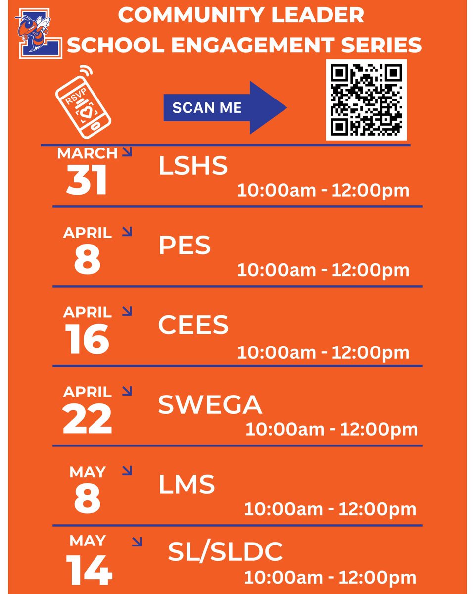ceesjackets's tweet photo. 🔹Lexington community leaders, please join us on Wednesday, April 16th at Charles England Elementary from 10:00-12:00🔸 During your visit you will have the opportunity to tour our school, discuss our academic goals, and enjoy a complimentary lunch in our wonderful cafeteria! https://t.co/IVCKhSHjb6