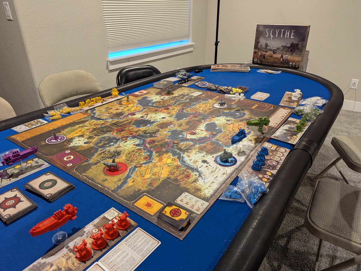 jefypop's tweet photo. Getting ready for some 7-player Scythe for Tabletop Weekend with my bro @sirmrcl3an and friends! #ExtraLife #gamingcommunity #gamingforgood #charitygaming #tabletopgames #TabletopWeekend25 https://t.co/ZbcxjONcme https://t.co/1ZsZJieu5R