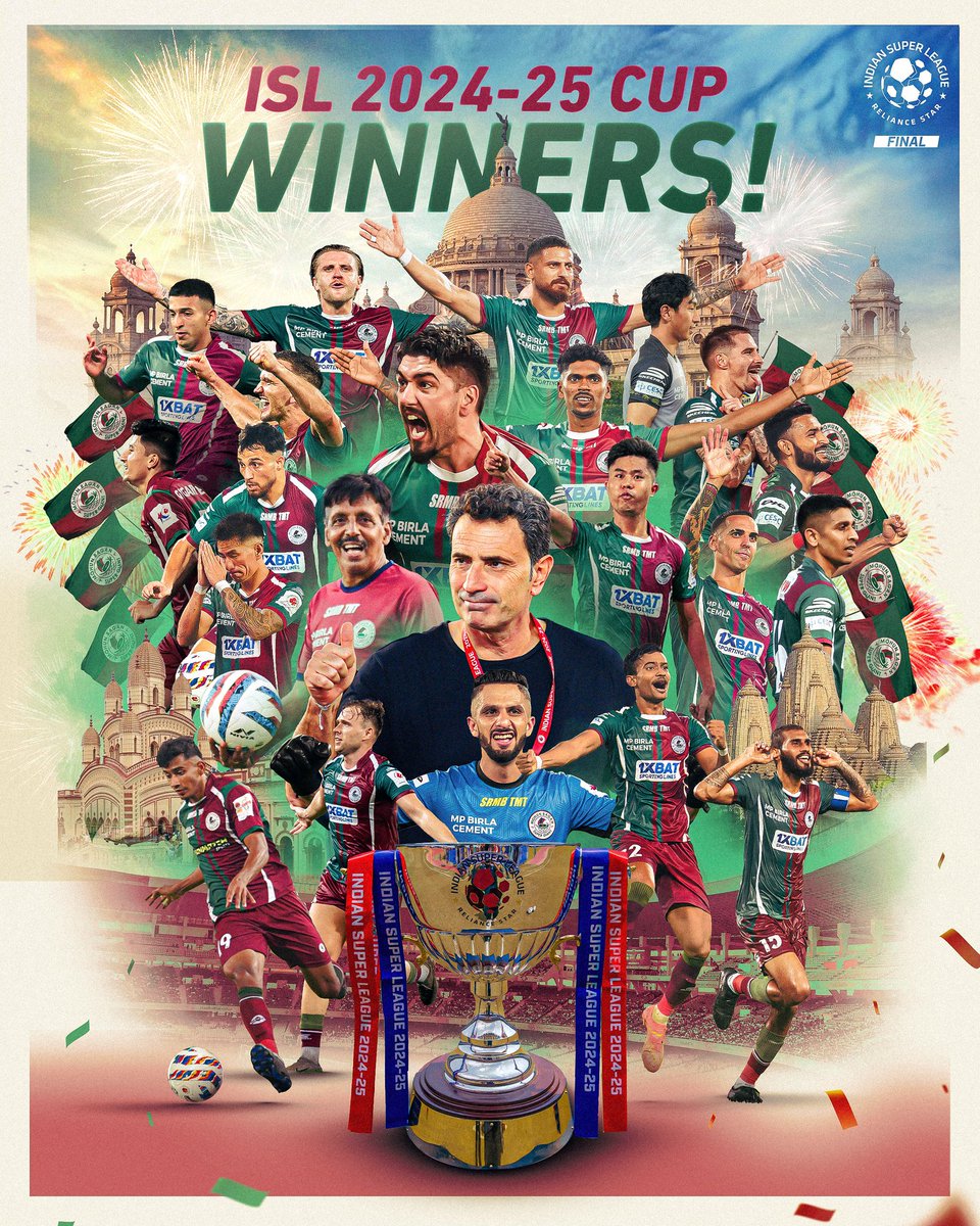 BengalLens_'s tweet photo. #MohunBagan wins #IndianSuperLeague trophy, along with the #ISLShield which they have already won earlier in the month.
#MohunBaganSuperGiants are the #ISLChampions
#ISL #ISLFinal #Bengal #WestBengal #WestBengalNews #Kolkata #Murshidabad #MurshidabadViolence https://t.co/qMVnNqRQbO