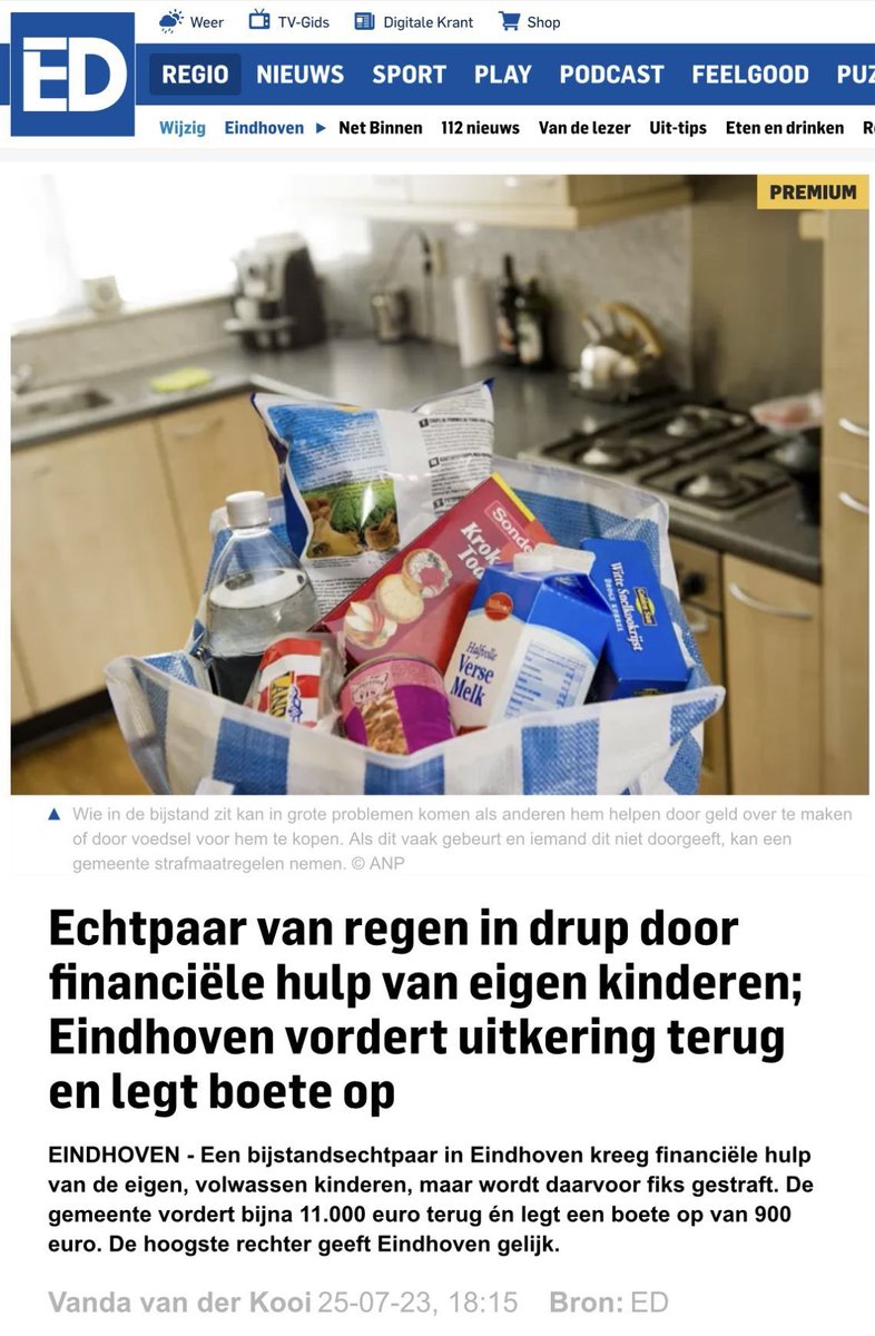 Gemeenten krijgen 30000 tot 38000 euro om een asielzoeker te helpen

Maar kinderen die van eigen geld de eigen ouders helpen, dat mag niet
Voor de rechter en een boete
KNETTERGEK