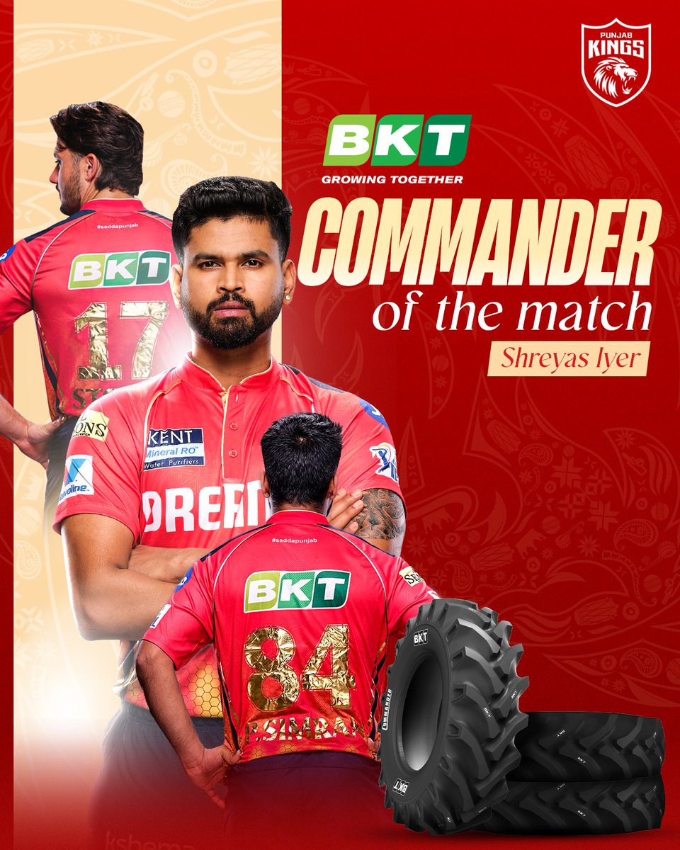 Sarpanch saab was on song tonight! ⚡

Shreyas Iyer is our <a href="/BKTtires/">BKT Tires</a> Commander of the Match for his fighting knock! 🫡

#SRHvPBKS #BKTTires #PunjabKings