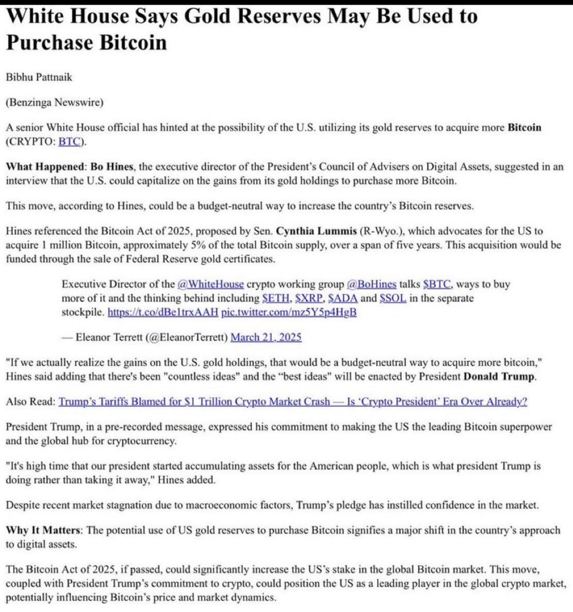 BREAKING 🚨 NEWS : U.S. WHITE HOUSE SAYS GOLD RESERVES MAY BE USED TO PURCHASE BITCOIN

YOU'RE NOT BULLISH ENOUGH! 🚀