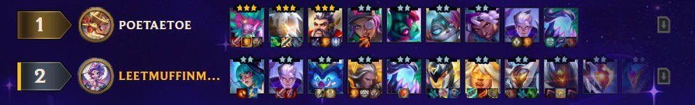 LEETMUFFINMAN's tweet photo. Hello?!?!? @Mortdog how does this cat outscale this board???? Like hello?? 4 2* 5c 7 exotech 8 traits 4 garen mods 12 units(with zac2 viego clone) giga items and rengar can 1v12??? https://t.co/tl8lA2Kiqz
