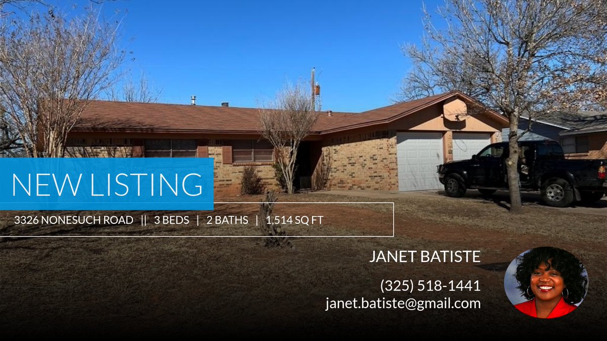 janetbatiste's tweet photo. 📍 New Listing 📍 Take a look at this fantastic new property that just hit the market located at 3326 Nonesuch Road in Abilene. Reach out here or at (325) 518-1441 for more information https://t.co/CKHaQZAVm0 https://t.co/uYmKlUYh2X