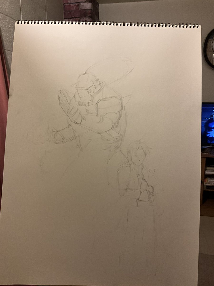 ArtbyKamari's tweet photo. Alphonse is praying I actually finish this pieceβ¦ meanwhile Edβs already judging me for procrastinating.
#wip #artprocess #fullmetalalchemist #animeart #sketchbook #drawinginprogress https://t.co/PzQ4ckxjeU