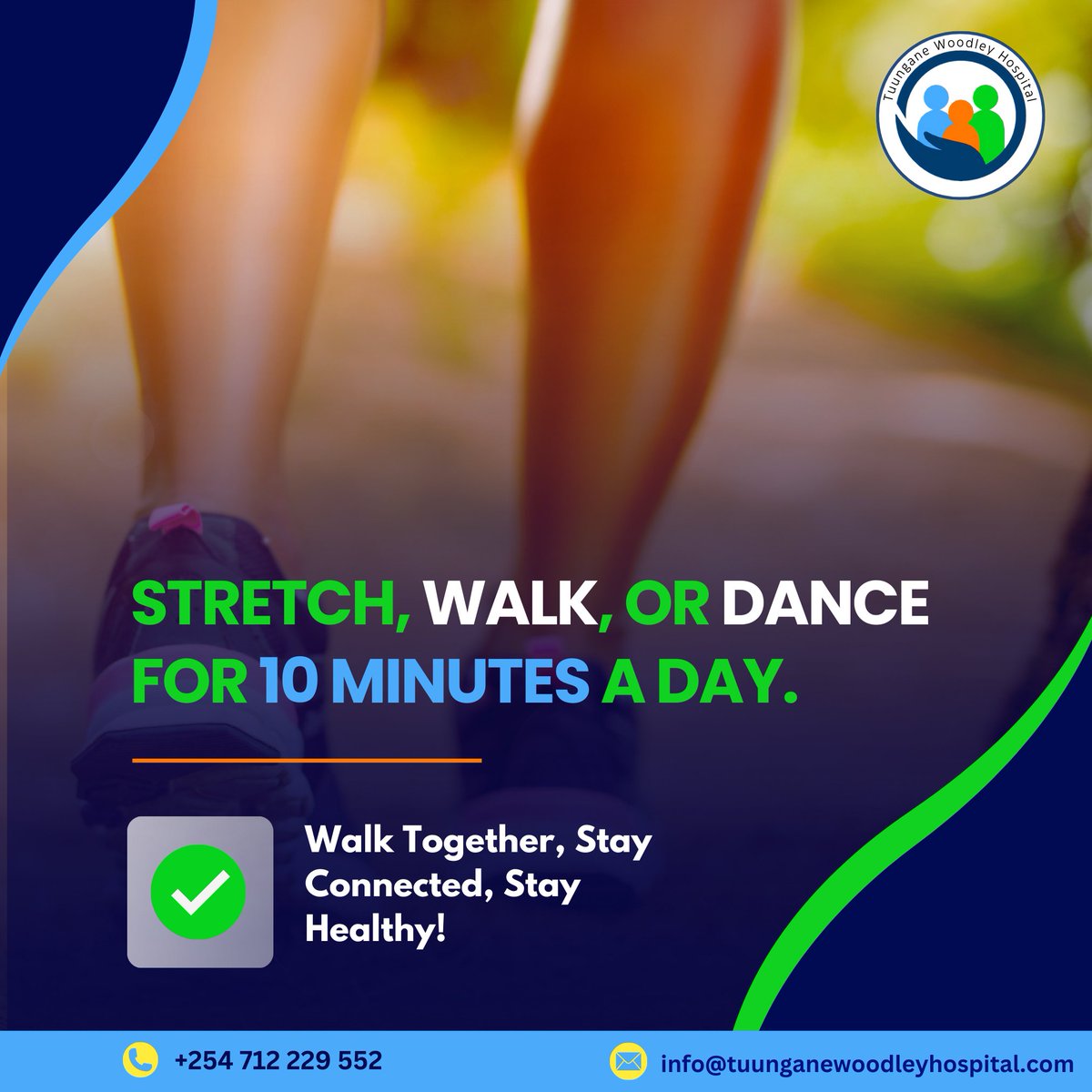 TWhospital's tweet photo. Take care of your body, mind, and soul this week.
💧Stay hydrated | 🚶‍♀️Move daily | 🧘‍♀️Take mental breaks
Afya njema huanza na hatua ndogo kila siku.
 Kunywa maji. Pumzika. Tembea.
 Tuungane katika safari ya afya bora.
#TuunganeWellness #AfyaBora #YourHealthOurPriority https://t.co/gDFaLf2ivJ