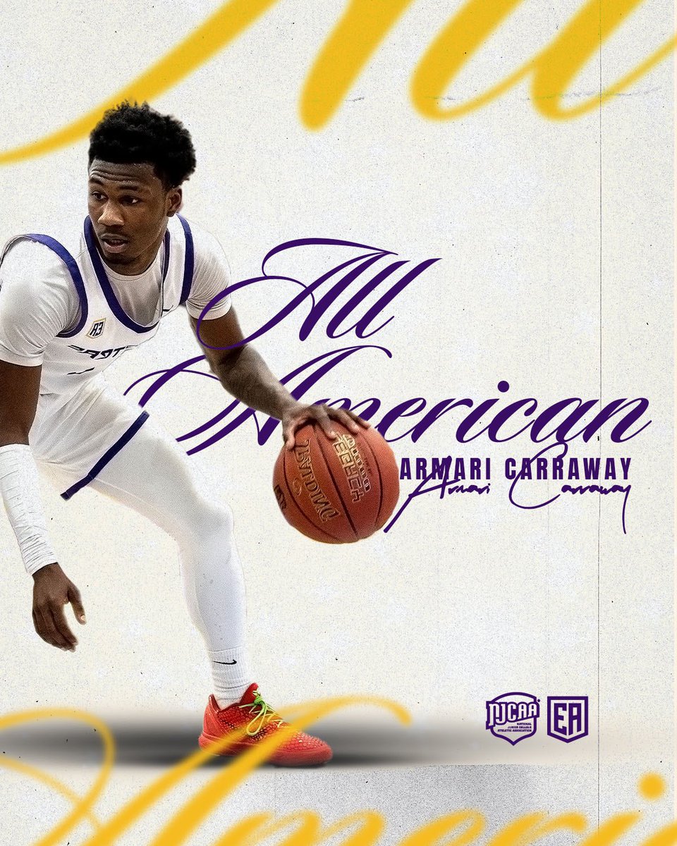 Congrats to <a href="/ArmariCarraway/">Armari Carraway | The Problem ?</a> who was named NJCAA Honorable Mention All-American! 💜💛🤍