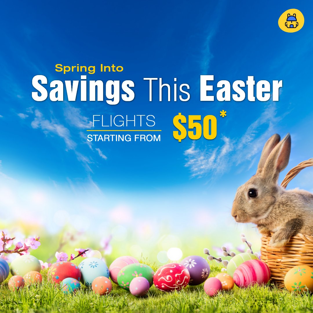 PackedbagUS's tweet photo. 🌸 Spring into savings this Easter! 🐰✈️ Flights starting from just $50* – your next adventure awaits! Book now and hop into the holiday spirit! 💐 

Hop Now: https://t.co/apH9bqHgsS

#springintosavings #eastertravel #cheapflights #holidaydeals #travelmore #springgetaway https://t.co/9kZQ6XhA9s