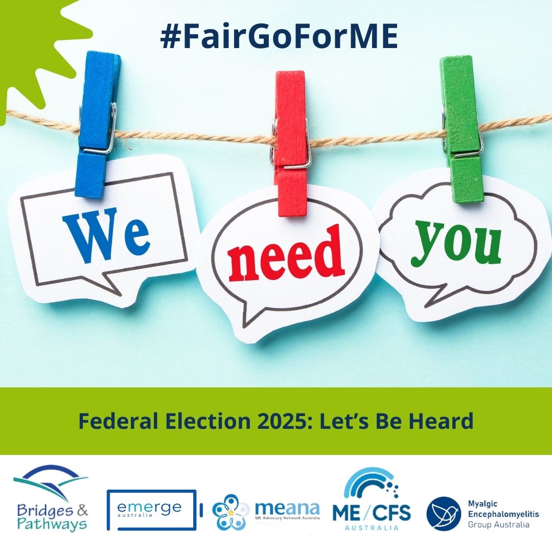 ME Group Australia (Rachel) (@megroupaust) on Twitter photo #FairGoForME campaign was launched. Twice a week posts until the election will spotlight key theme/priority for #MECFS & #longCOVID.
We need your help! Like, tag, & share our posts & spread the word! #AusPol
#MyalgicEncephalomyelitis
<a href="/EmergeAus/">Emerge Australia</a> <a href="/mecfsaustralia/">ME/CFS Australia</a> <a href="/MEAdvNetAu/">ME Advocacy Network Australia (MEANA)</a> #FairGoForME campaign was launched. Twice a week posts until the election will spotlight key theme/priority for #MECFS & #longCOVID.
We need your help! Like, tag, & share our posts & spread the word! #AusPol
#MyalgicEncephalomyelitis
<a href="/EmergeAus/">Emerge Australia</a> <a href="/mecfsaustralia/">ME/CFS Australia</a> <a href="/MEAdvNetAu/">ME Advocacy Network Australia (MEANA)</a>