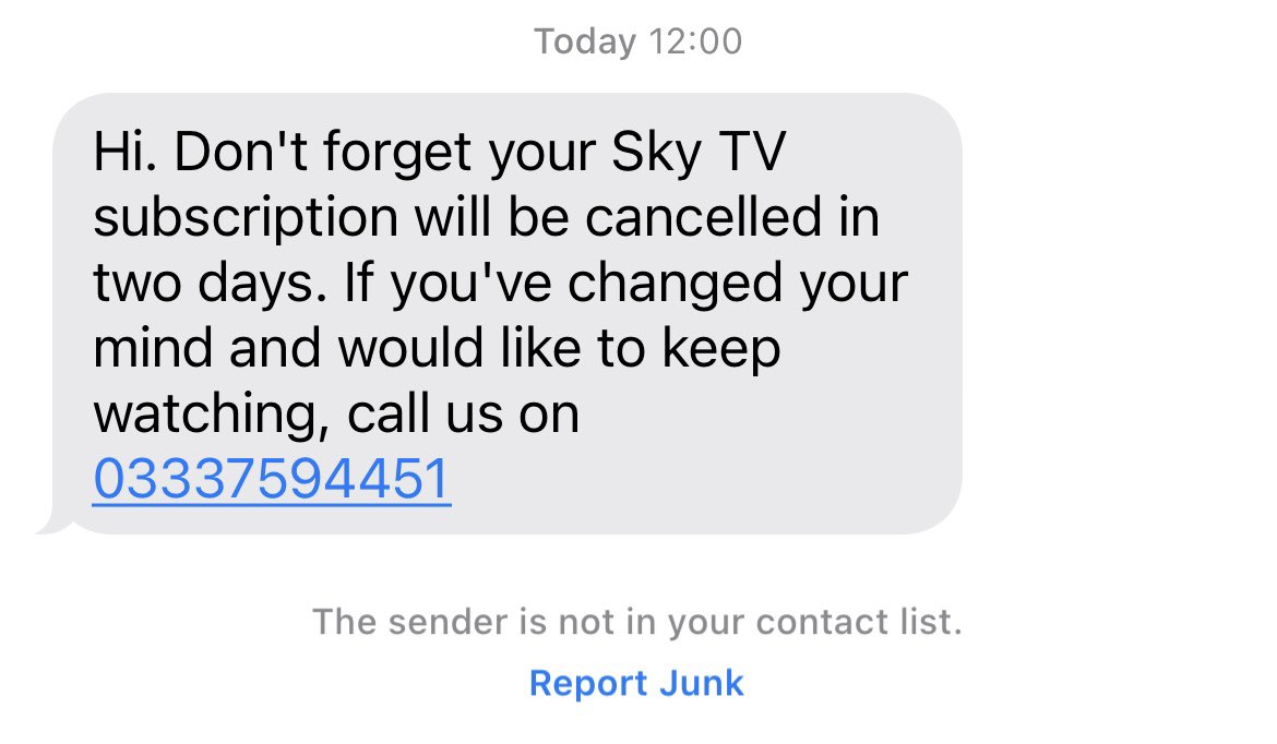 bobpard's tweet image. Bit of feedback @SkyHelpTeam the only attempt to keep me as a customer was this text 4 weeks after I cancelled your service. Retentions dept offered a deal that was over two times more expensive than @virginmedia was offering? Poor show