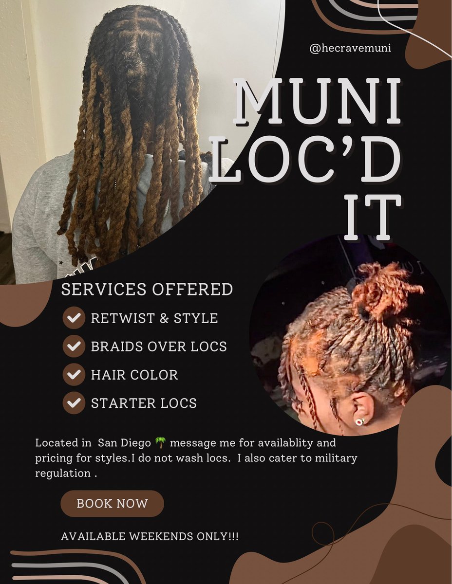 sin4dior's tweet photo. San Diego Loctician 🏝️🌱 prices are reasonable and I travel. I do styles over locs &amp; I do military regulation styles ! Message me on Instagram : Hecravemuni , Facebook : Shaniya Scroggins or text (619) 805-3367! 
#loctician #locs #hairstylist #hairstyles #sandiegostylist https://t.co/rIubevWzRc