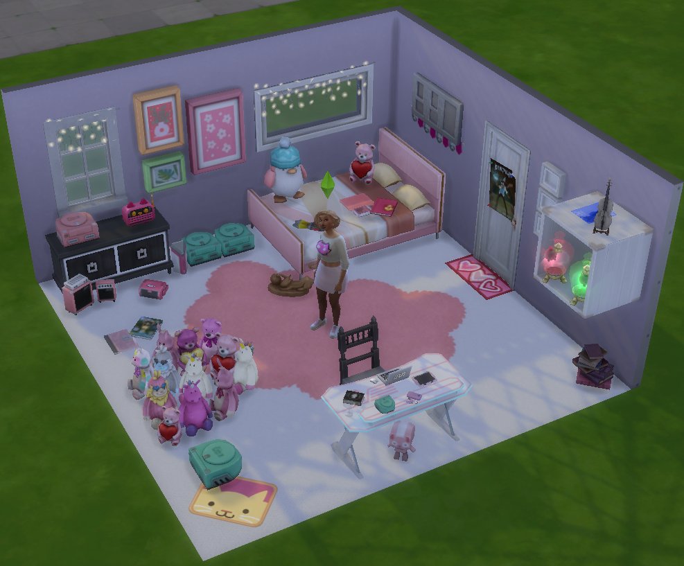 cutthroatpixie's tweet photo. @413countdown day 5: personal space OR dream home

this is my attempt at recreating roxy’s room in the sims 4 lol it is a  genuine TRAGEDY there are no wizard or cat stuffed animals or mutated  cats in jars in the sims
 
 #roxylalonde #thesims4 #homestuck #413countdown https://t.co/eEA0e11Khn