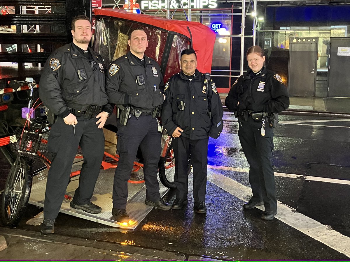 NYPDTimesSquare's tweet photo. We hear your complaints, and while the weather is warming up so is our enforcement. Last night the Times Square Unit along with the Theater squad conducted a joint pedicab operation, which resulted in 16 pedicabs seized and 31 summonses written. https://t.co/wfc7q8Y6HZ
