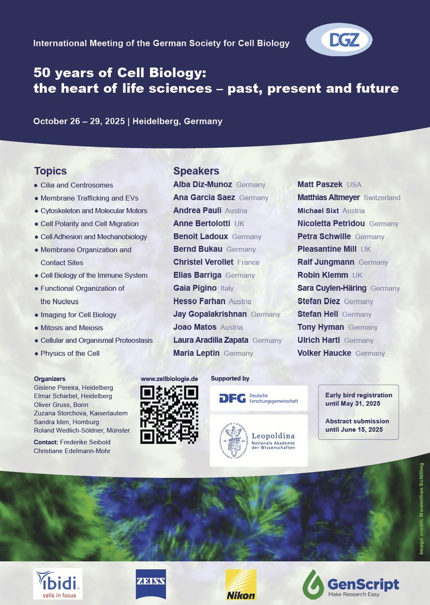 Come join us in Heidelberg to celebrate cell biology - 50 years of German Society for Cell Biology #DGZ50 Multiple topics, many excellent speakers and a great location.