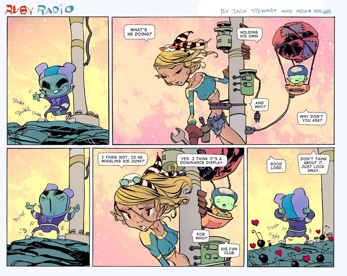 Jack_Stewart's tweet image. Shake, shake, shake! 
Shake, shake, shake! 
Shake your boo...uh...what is he shaking?

Oh, boy. That's not his booty.

#RubyRadio

Single Shot Comics with @AdamArcherArt!