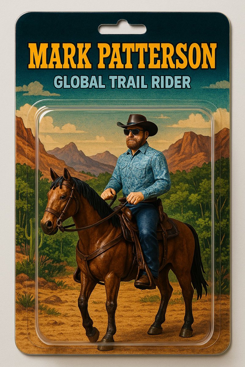 MarkCCEquine's tweet photo. Leave a comment to learn how I did this!
Mark Patterson just dropped as an AI-generated cowboy action figure!
From the Grand Canyon to Colombia, Namibia to the Bighorns, this real-life trail rider is now part of the #AIDollTrend.
Saddle up and collect the legend.

#ActionFigureAI https://t.co/20a8Blq67t