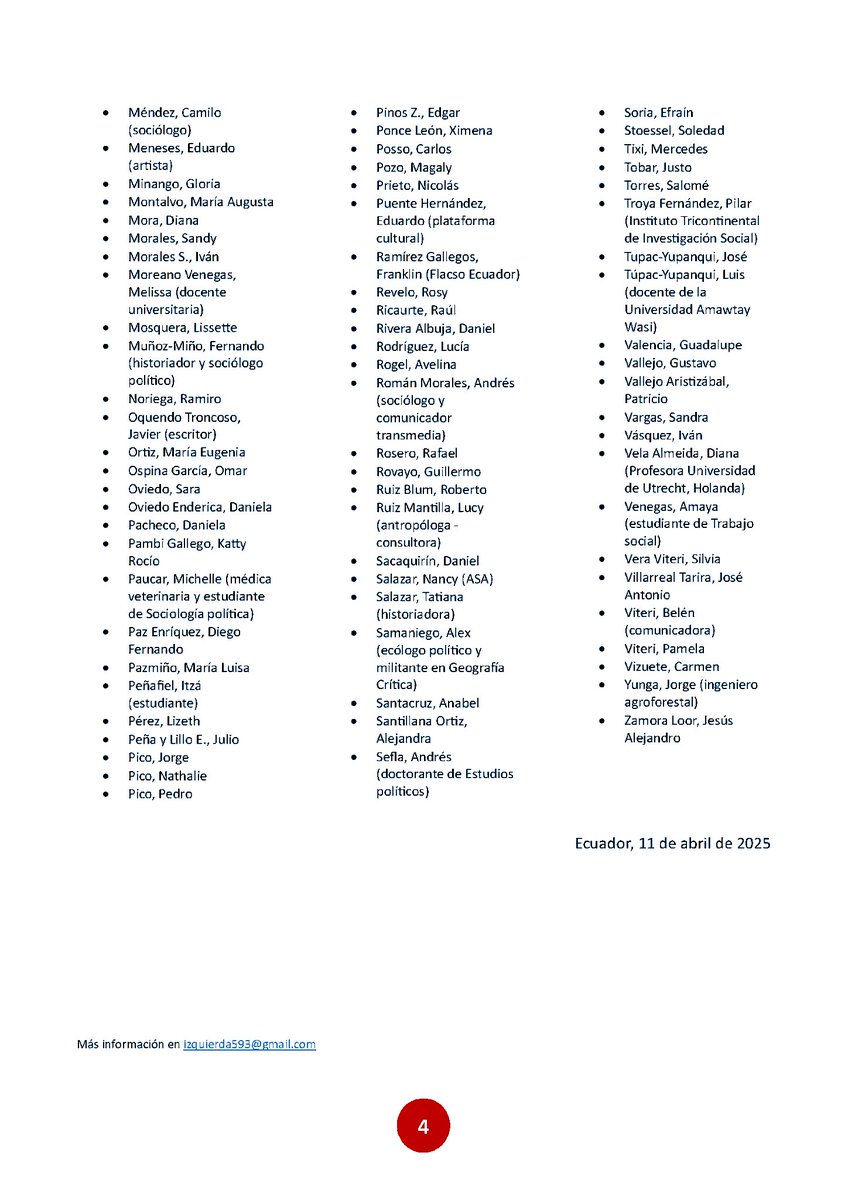 Desde Frente Radiosa nos sumamos al Comunicado por la Democracia y la Defensa del Voto 🚨📢

Llamamos a activar todas las formas de vigilancia y fiscalización popular sobre las #Elecciones2025Ecuador 

Ni un milímetro más a la derecha y al autoritarismo‼️

docs.google.com/document/d/1Z2…