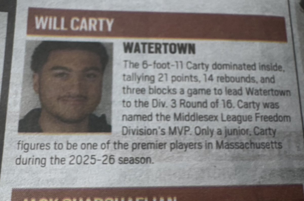 Congratulations to Will Carty on being named to the Boston Herald All-Scholastic Team.  Well deserved.