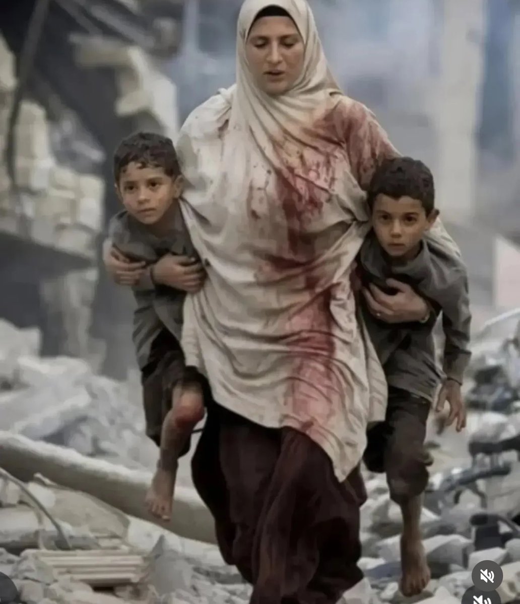 rifain_nouvelle's tweet photo. 🔴Gaza, l'image est juste incroyable, une mère palestinienne forte, courageuse, déterminée au milieu des ruines, sa robe blanche immaculée de sang tenant fermement dans ses bras ses 2 garçons le regard hagard saisi par la peur. https://t.co/HlrxLYrq3W