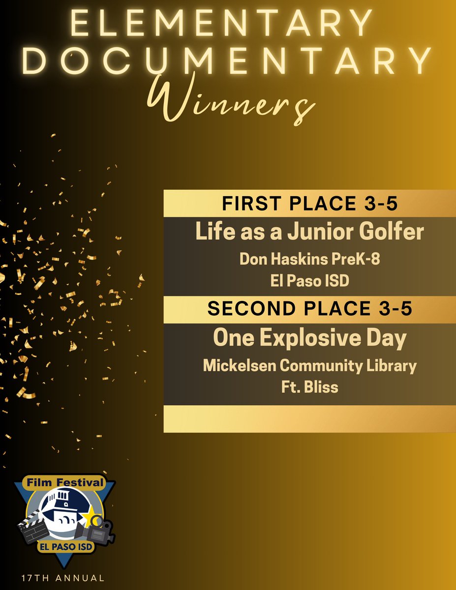 Thank you to our 3-5 grade documentary winners for sharing about important topics, experiences and people in our community. @haskinspk8 #mickelsencommunitylibrary #ftbliss #EPISDFilmFest #episd #itstartswithus