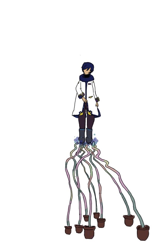 カイト(ボーカロイド) 「お絵描き始める前の絵ですたくさんの植木鉢から生えた力に支えられて立つKAITOの」|かまだ@お絵描きダイエッターのイラスト