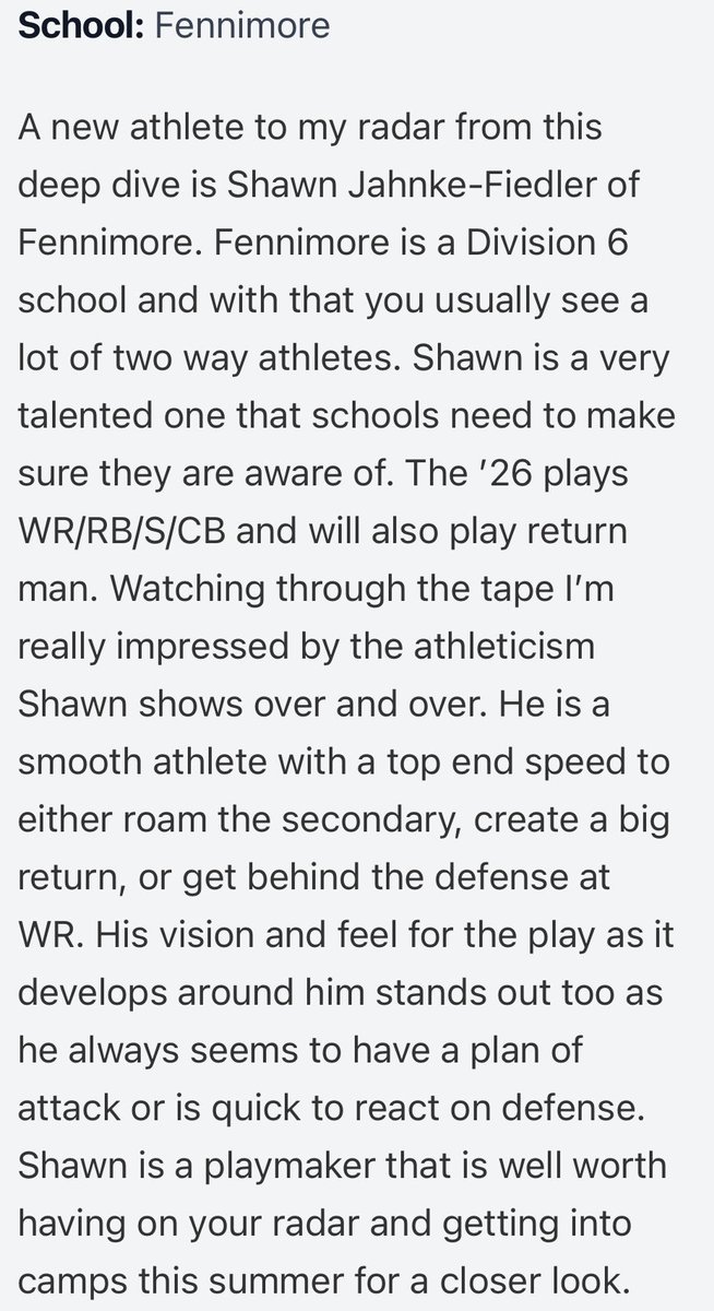 Shawn Jahnke-Fiedler (@jahnkeshawn) on Twitter photo Thank you to <a href="/MJ_NFLDraft/">Mark Johnson</a> for the write up! Make sure to give it a read 👀
<a href="/RieseDraft/">Owen Riese</a> <a href="/Ryan_Munz/">Ryan Munz</a> <a href="/CoachBauder5/">Dan Bauder</a> <a href="/CoachHolleyCU/">Garren Holley</a> <a href="/GunnarBagstad/">Gunnar Bagstad</a> <a href="/CoachMSchmitt/">Mike Schmitt</a> <a href="/mclaganTITANS/">Matt McLagan || Coach Mac</a> <a href="/CoachRoehrich/">Abraham Roehrich</a> <a href="/PeteyBananas/">Peter Jennings</a> <a href="/PrepRedzoneWI/">Prep Redzone Wisconsin</a> <a href="/travisWSN/">Travis Wilson</a> <a href="/FootballWiac/">WIAC Football Recruiting</a> Thank you to <a href="/MJ_NFLDraft/">Mark Johnson</a> for the write up! Make sure to give it a read 👀
<a href="/RieseDraft/">Owen Riese</a> <a href="/Ryan_Munz/">Ryan Munz</a> <a href="/CoachBauder5/">Dan Bauder</a> <a href="/CoachHolleyCU/">Garren Holley</a> <a href="/GunnarBagstad/">Gunnar Bagstad</a> <a href="/CoachMSchmitt/">Mike Schmitt</a> <a href="/mclaganTITANS/">Matt McLagan || Coach Mac</a> <a href="/CoachRoehrich/">Abraham Roehrich</a> <a href="/PeteyBananas/">Peter Jennings</a> <a href="/PrepRedzoneWI/">Prep Redzone Wisconsin</a> <a href="/travisWSN/">Travis Wilson</a> <a href="/FootballWiac/">WIAC Football Recruiting</a>