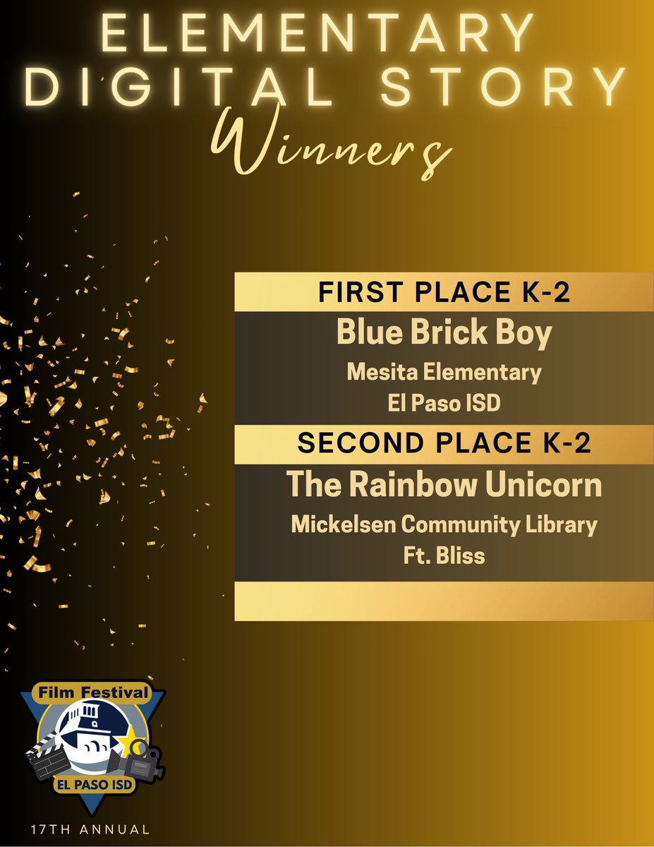 Digital Story is a category only for our k-2 students. Congratulations to our young film makers! @mesitamustangs #mickelsencommunitylibrary #ftbliss #EPISDFilmFest #episd #itstartswithus