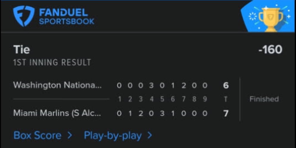 Dfs4Everyone's tweet photo. Back-to-Back 1st Inning TIE Wins!
Nationals vs Marlins: No runs in the 1st — just how we drew it up.
That’s TWO straight first-inning ties locked in. Keep riding the wave with us — clean reads, sharp picks!
#MLBBets #FirstInningTie #NRFI #BettingTwitter #CashIt #SportsBettingTips