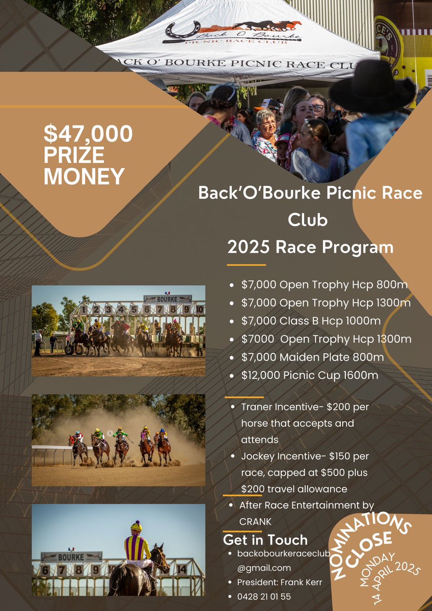 BourkeRaceClub's tweet photo. Nominations close tomorrow for racing next Sunday! https://t.co/EbuQVTLstP