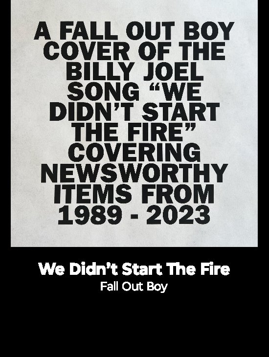 omarcdiaz7's tweet photo. Hear this song *We Didn’t Start The Fire de Fall Out Boy … https://t.co/pF09wNW8ot https://t.co/Nnes4OH1hw