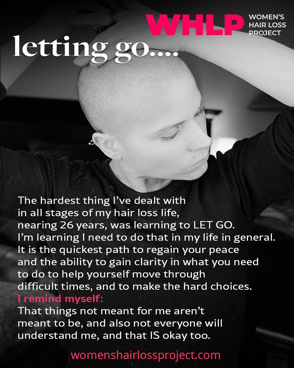 whlpnetwork's tweet photo. Letting go is hard, it I can feel like we are giving up… it really can, but that is most definitely not always the case. It’s not like you get confronted with something difficult, and you just toss your hands up and accept and walk away, this is obviously something deeper that I am speaking of.

I’m speaking to the women who have lived a prisoner to their hair loss, the loss holding them a hostage within their own lives, and finding no way forward year after year, and everyday just seems like ground hog day, or worse, because in time women often decline within this process as they see no way to reclaim themselves, they lose themselves, and forget who they once were.
https://t.co/VQyfaONQpX