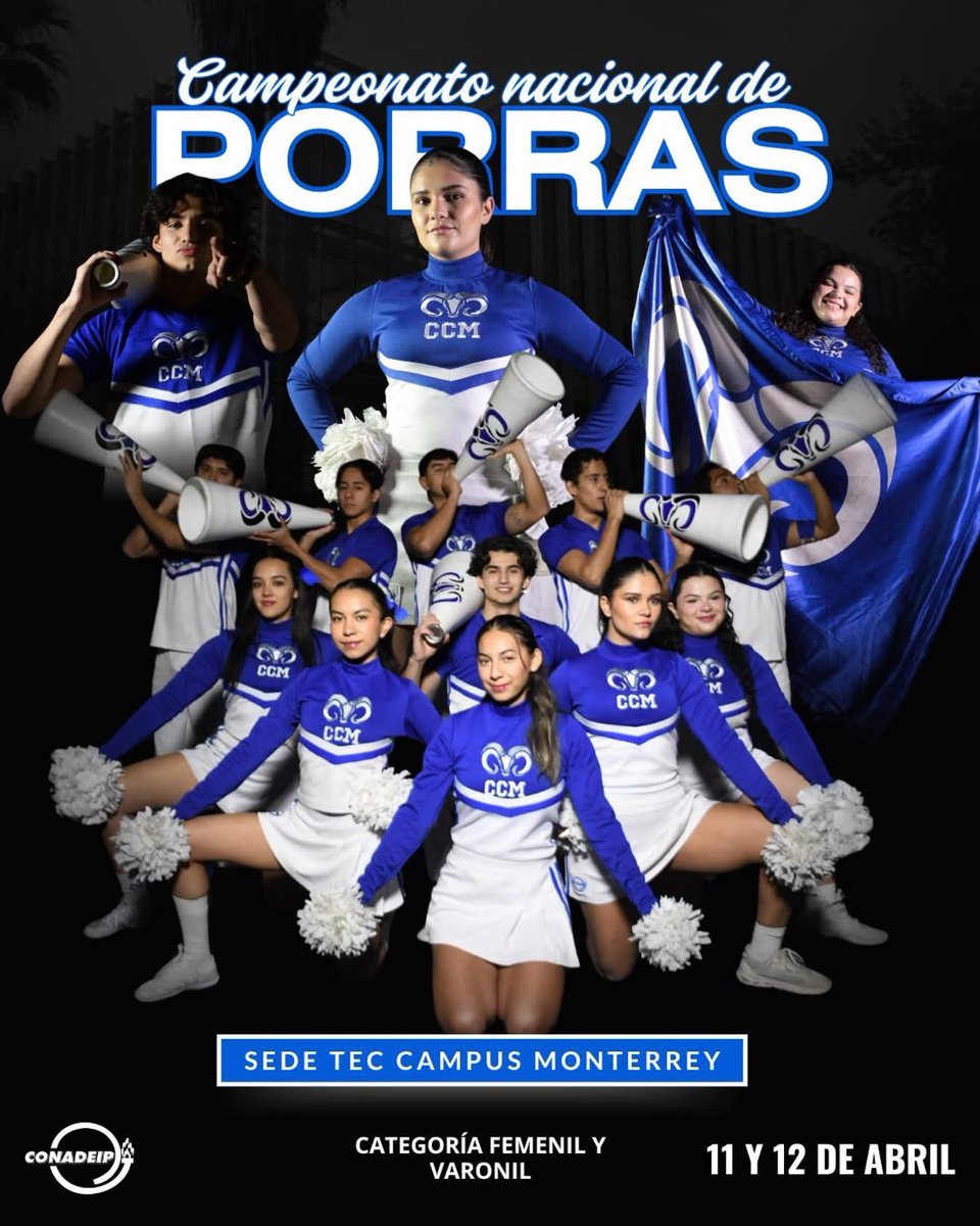 Borregos CCM (@ccm_borregos) on Twitter photo ¡A darlo todo Borregos!
El equipo de animación y porras del Campus Ciudad de México va en busca del heptacampeonato nacional
Este 11 y 12 de abril en Monterrey, se disputa la gloria en el Campeonato Nacional de <a href="/CONADEIPmx/">CONADEIP México</a> .
📍 Monterrey | 🗓️
<a href="/Tec_CCM/">Tec Ciudad de México</a> ¡A darlo todo Borregos!
El equipo de animación y porras del Campus Ciudad de México va en busca del heptacampeonato nacional
Este 11 y 12 de abril en Monterrey, se disputa la gloria en el Campeonato Nacional de <a href="/CONADEIPmx/">CONADEIP México</a> .
📍 Monterrey | 🗓️
<a href="/Tec_CCM/">Tec Ciudad de México</a>