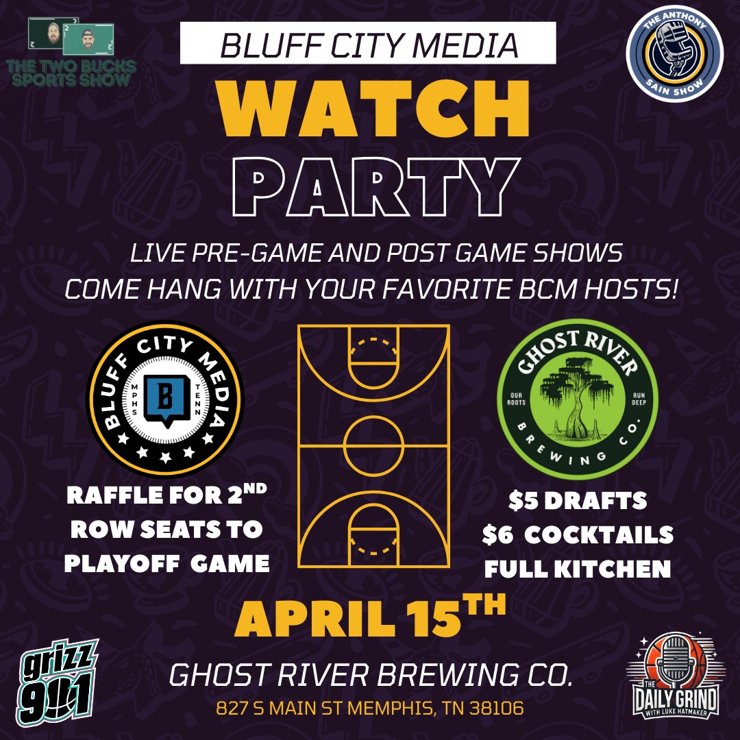 Hey, #GrindCity, where you watching the Grizzlies' play-in game on Tuesday?

Come hang with us at <a href="/GhostRiverBrew/">Ghost River Brewing</a> for the official @BluffCityMedia Watch Party! 

Time?: TBD
Where?: 827 S Main Street, Memphis, TN 38106
Who?: Hopefully you &amp; a bunch of your favorite BCM hosts will