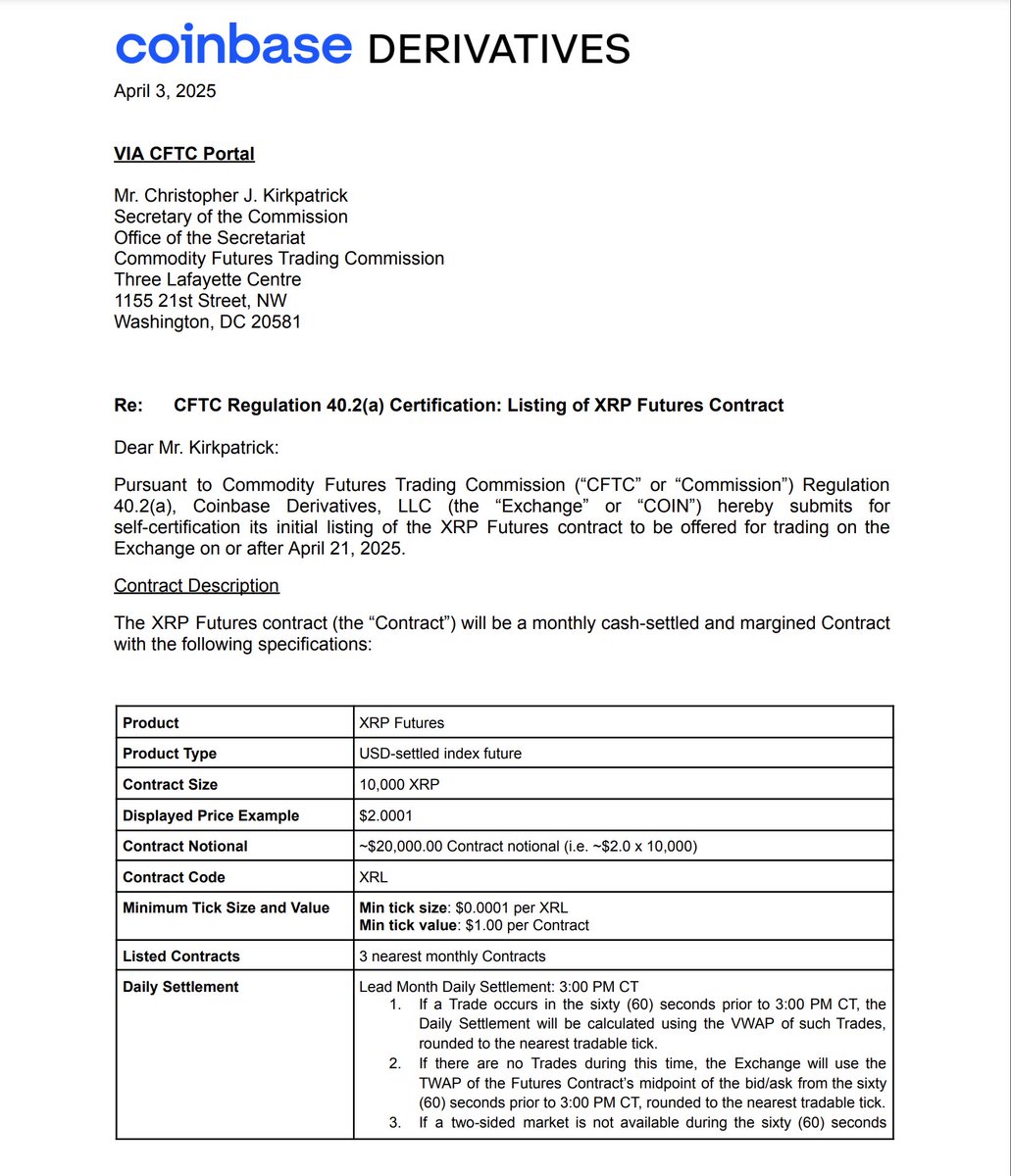 Listing of XRP Futures Contract

cftc.gov/sites/default/…