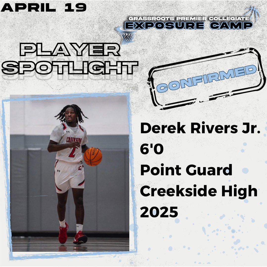 Derek Rivers Jr. is our next GPCEC player spotlight.

Derek attends from Creekside High School and is confirmed ✅ to attend @gpcecbasketball April 19th Exposure Camp at Palm Beach Atlantic University in West Palm Beach.