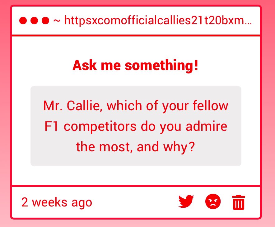 OfficialCallie_'s tweet photo. I- sorry what? Competitors? F1? Like on a keyboard? https://t.co/AbssIlE6g5