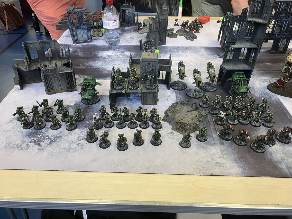 Penddraig131's tweet photo. Mine and @runebrush’s doubles armies at the @GFromthewarp Heresy Weekender. 1 games so far with a draw and a loss but lots of fun. Some gorgeous armies on display.

#30k #horusheresy #sonsofhorus #mechanicum #heresyweekender #Warmongers https://t.co/0J5VwnDDeK