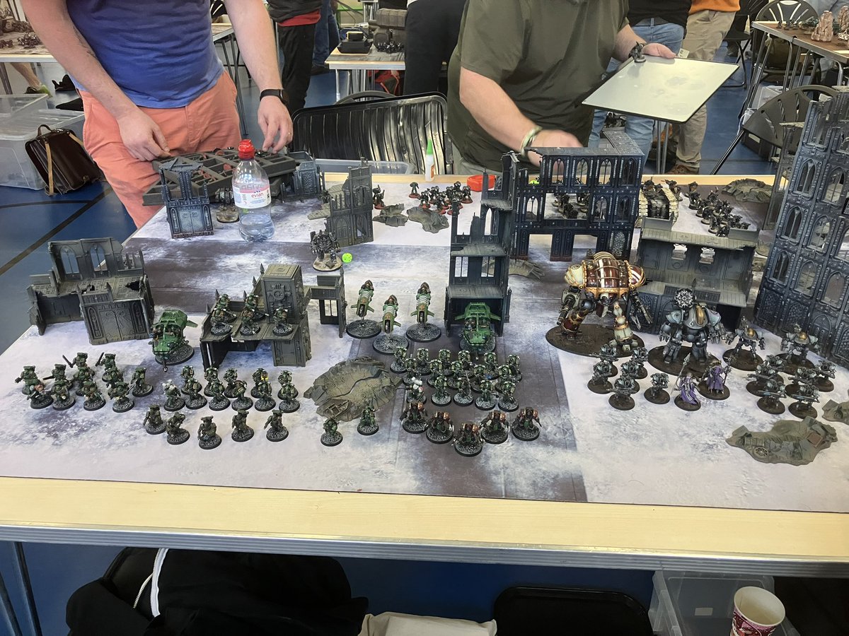 Penddraig131's tweet photo. Mine and @runebrush’s doubles armies at the @GFromthewarp Heresy Weekender. 1 games so far with a draw and a loss but lots of fun. Some gorgeous armies on display.

#30k #horusheresy #sonsofhorus #mechanicum #heresyweekender #Warmongers https://t.co/0J5VwnDDeK
