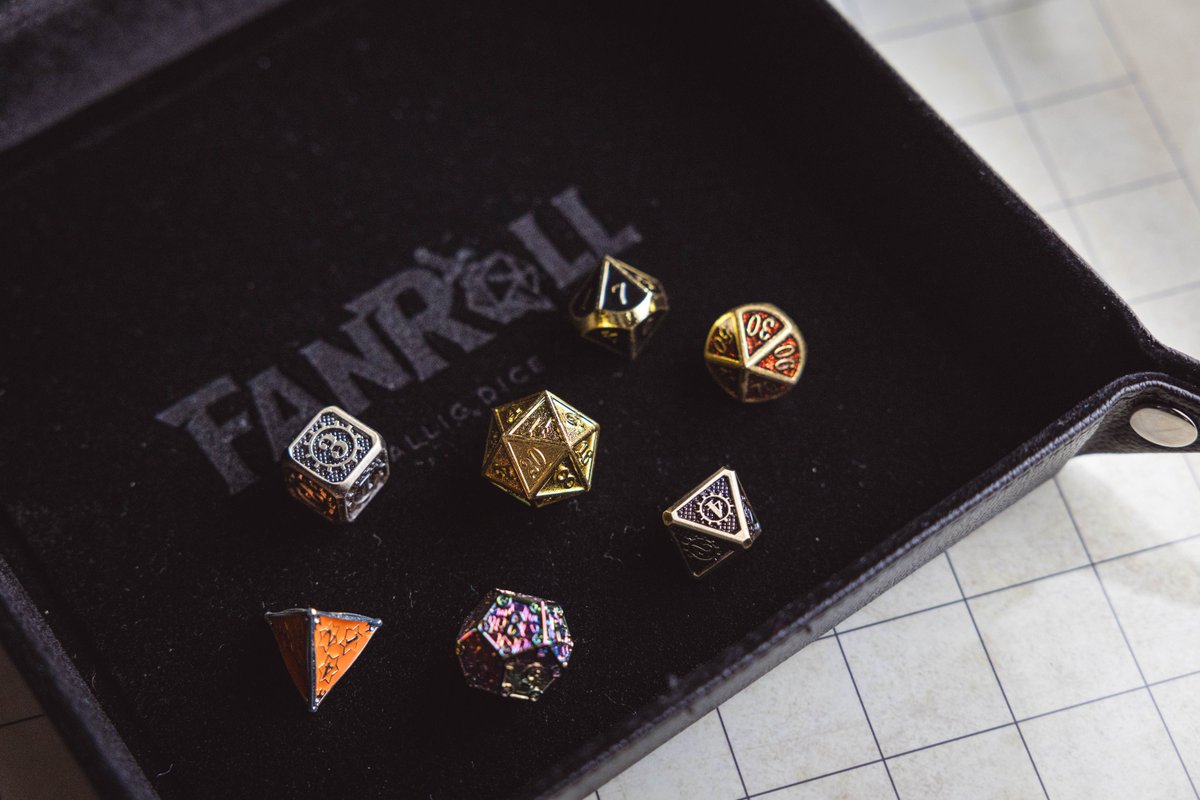 FanRollDice's tweet photo. ✨ Happiness is cracking open a pack of our Misfit Metal Dice and finding your next favorite set. 
No two are the same. No promises. Just Dice Goblin Energy! https://t.co/ddb8wpPy9F