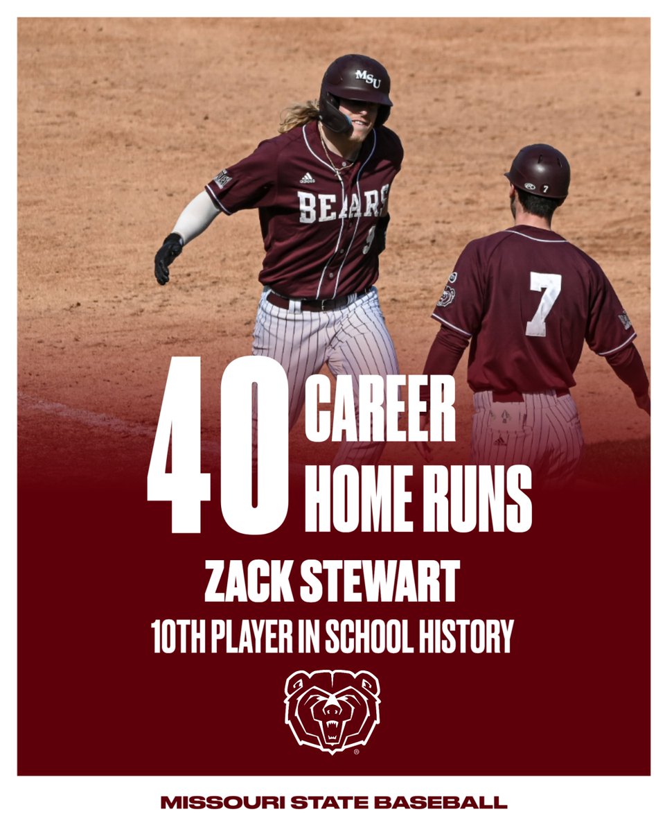 Missouri State Baseball (@mostatebsb) on Twitter photo A milestone moment for <a href="/ZackStewart25/">Zack Stewart</a>, who becomes the 10th player in school history with 40 career home runs👏 A milestone moment for <a href="/ZackStewart25/">Zack Stewart</a>, who becomes the 10th player in school history with 40 career home runs👏