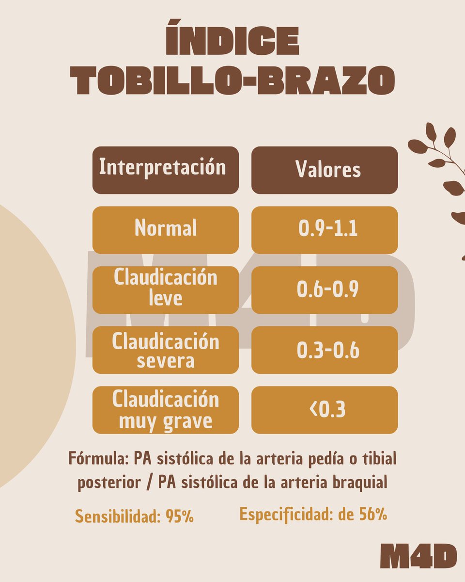 El índice Tobillo-Brazo ✨

Prueba no invasiva que compara la PA sistólica en el tobillo con la del braz

Sirve para detectar enfermedad arterial periférica

Es útil en px con FR como diabetes, tabaquismo e hipertensión

📚 - GPC Rehabilitación cardiovascular. Actualización 2024.