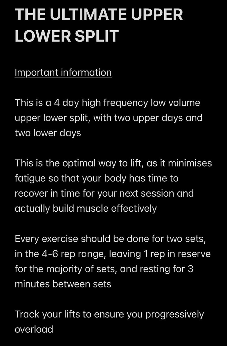 afc224958's tweet photo. THE ULTIMATE UPPER LOWER SPLIT

THE OPTIMAL SPLIT FOR MUSCLE HYPERTROPHY

#gym #gymtwt #bodybuilding #upperlower #ppl #bestsplit https://t.co/gDDmsvMEly