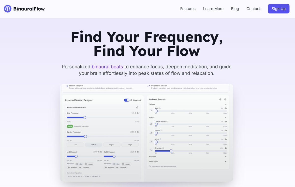 BinauralFlow's tweet photo. 🎧 Unlock deeper focus, rest, and clarity with BinauralFlow — personalized binaural beats to help you zone in or wind down.

🧠 Early access is now open.

Get on the list → https://t.co/U7iCTdqy66
#BinauralFlow #FocusMode #Biohacking #Neurotech https://t.co/5JZ1Wj8jV3
