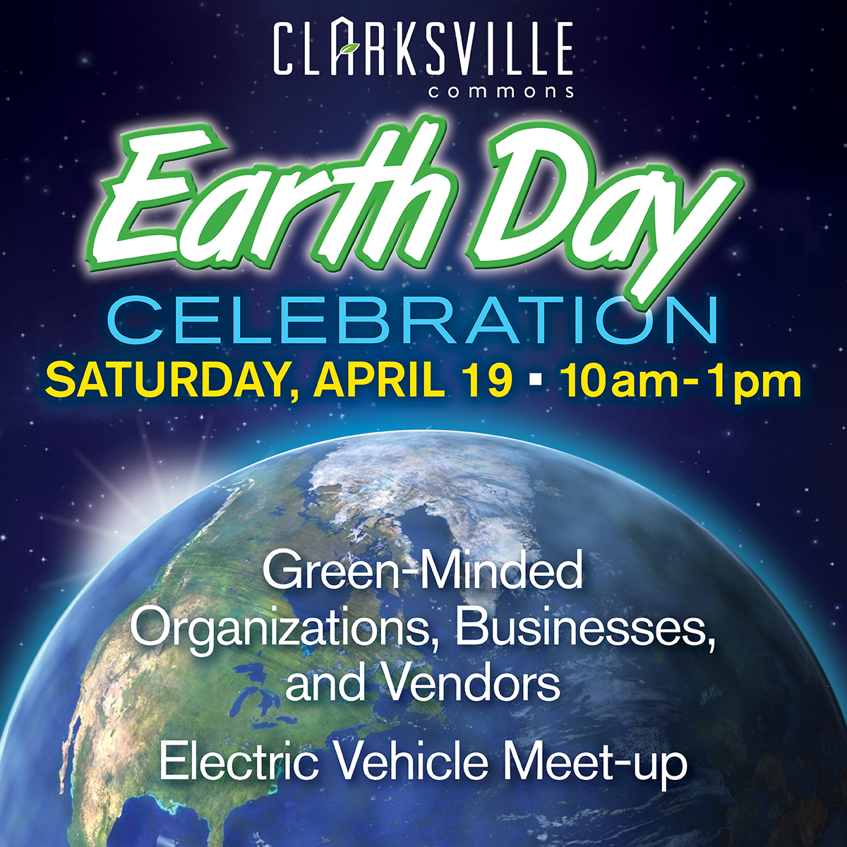 Join Us for an Earth Day celebration on Sat. Apr, 19! If you have climate anxiety on the mind and the future of climate and would like to talk to like minded individuals COME OUT to the clarksville commons!