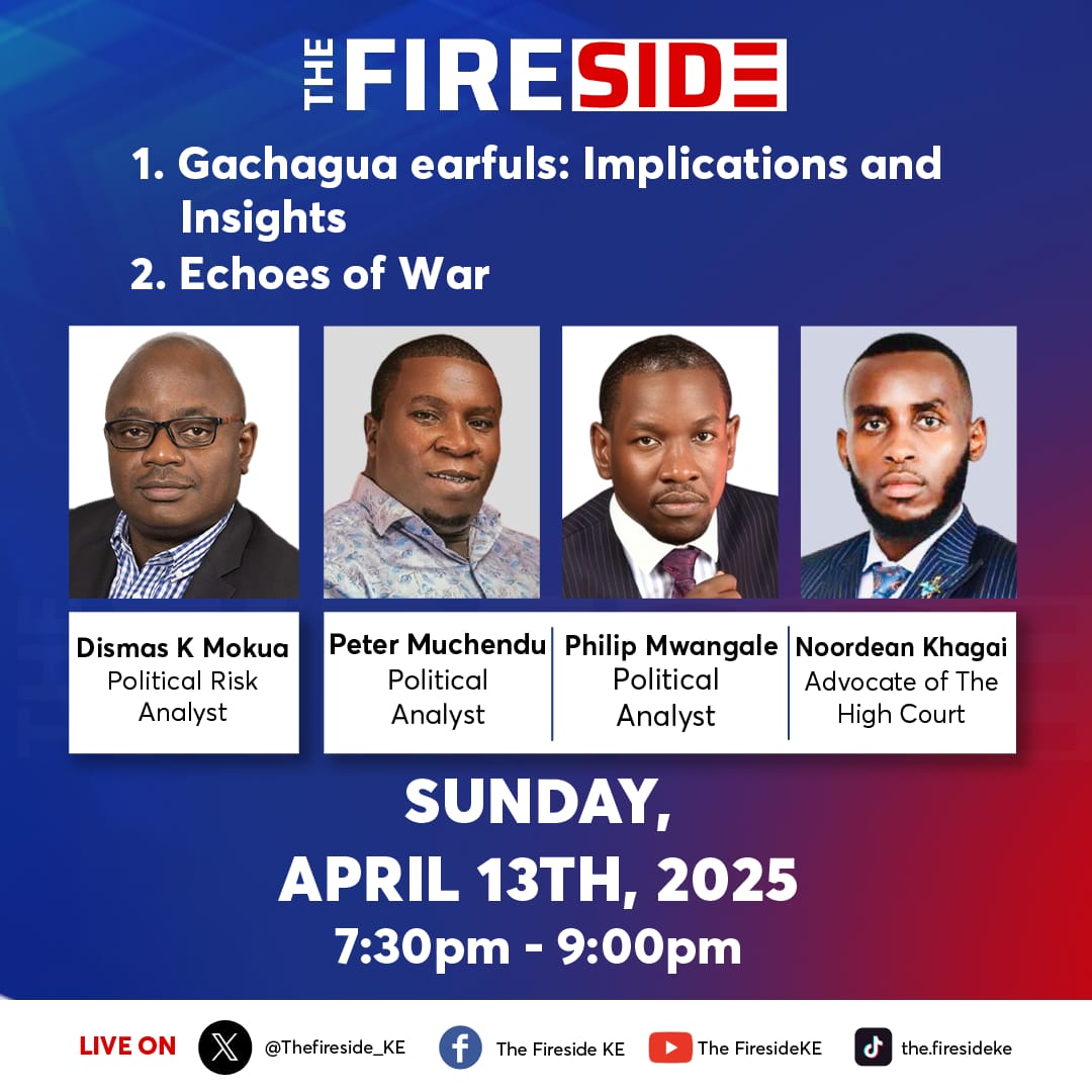 TheFireside_KE's tweet photo. There’s a lot of noise. We'll be making sense of it,from Gachagua’s outbursts to political tensions rising it’s all on the table.
Catch @MokuaDismas  alongside @Mwangale_II @NoordeanKhagai @pMuchendu
#TheFiresideKe this Sunday!7:30-9:00pm 
LIVE on YouTube
 #PoliticalInsights https://t.co/x9sptZIEsR