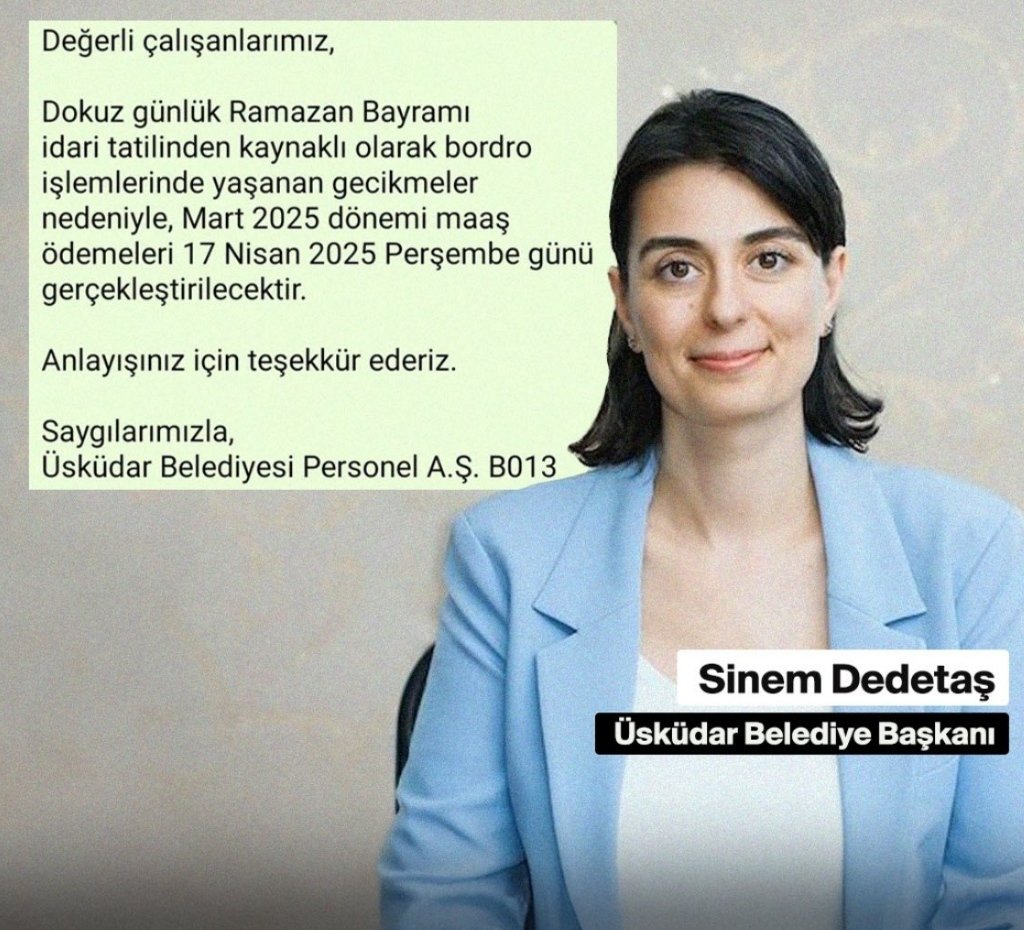 gundemiogren's tweet photo. (Üsküdarda Maaş Yok)

Üsküdar Belediyesi'nin, personel maaşlarını ödeyemediği, gerekçesini ise SMS ile bildirdiği iddia ediliyor.

İlgili başlık bu nedenle X gündeminde. Konuyla ilgili henüz resmi bir açıklama bulunmuyor. https://t.co/uyUdzB3U45