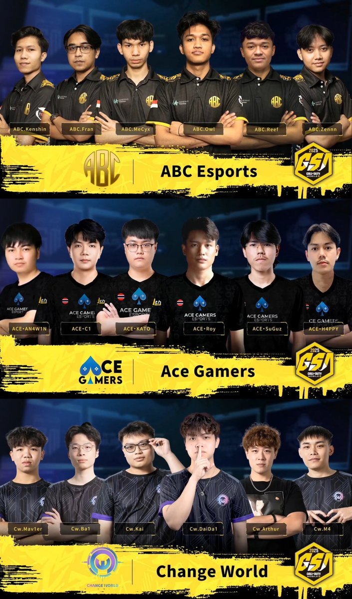 CoDMobileSports's tweet photo. Garena Summer Invitational - Team Posters

- Elevate PuK (@ElevateGG)
- Stalwart (@StalwartEsports)
- Absolute Zero (@AZEsportsGG)
- ABC eSports (@ABCesportsID)
- Ace Gamers (@acegamers_espGG)
- Change World https://t.co/X2hrTYcpNj